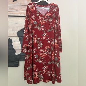 LuLaRoe Emily Floral Long Sleeve V-neck Swing Dress